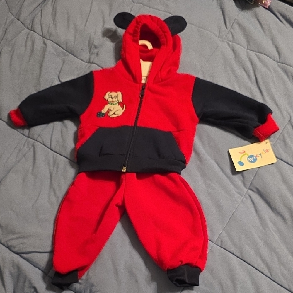Red and Black Baby Hoodie and Pants Set